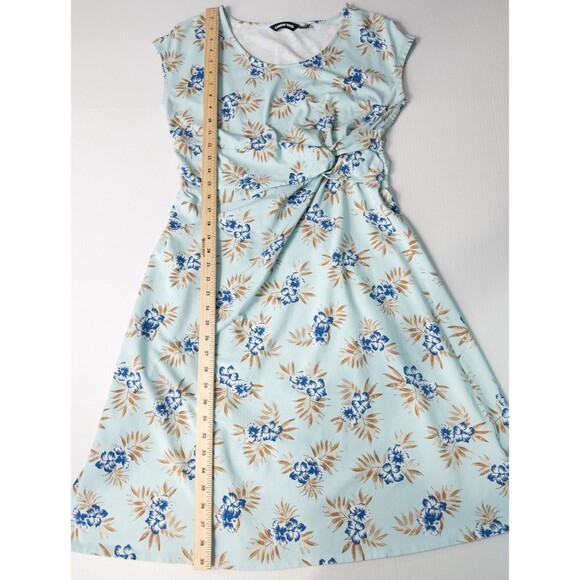 Lands End Cap Sleeve Twist Front Flare Dress Womens Medium Floral Aqua Blue - Picture 5 of 16